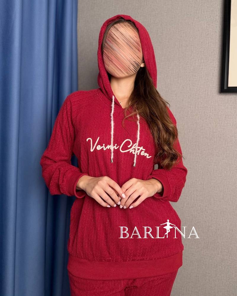 red pajama set in soft knitted fabric