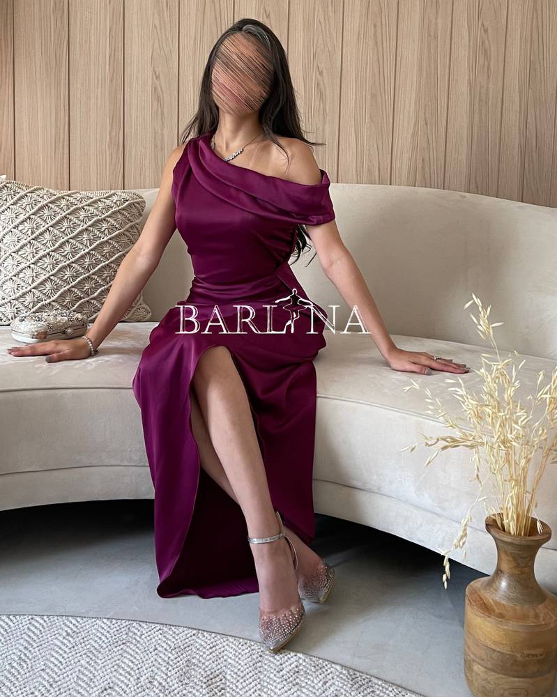 Draped long mulberry dress