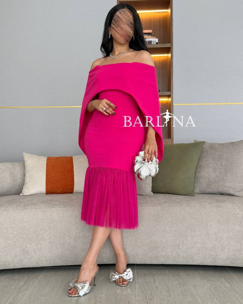 Soft fuchsia off shoulder dress