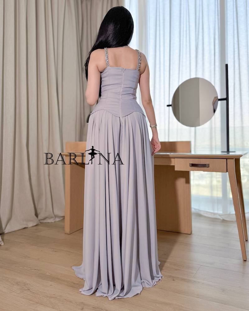 Gray corset dress embroidered with crystals