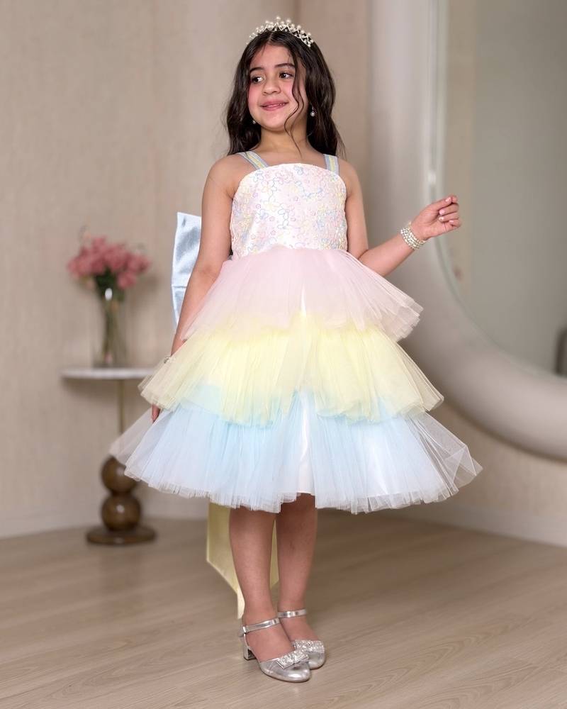 Colorful girls' dress with soft tulle layers