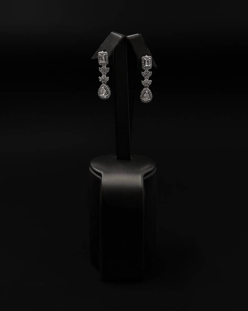 Silver drop earrings with a jeweled finish