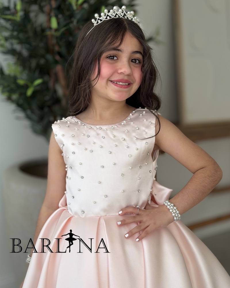 Girls' light pink beaded dress