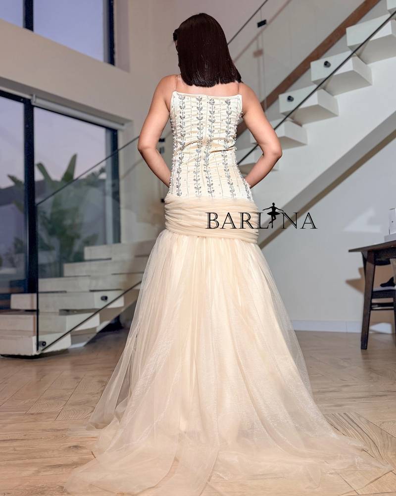 Beige top dress with shiny crystals