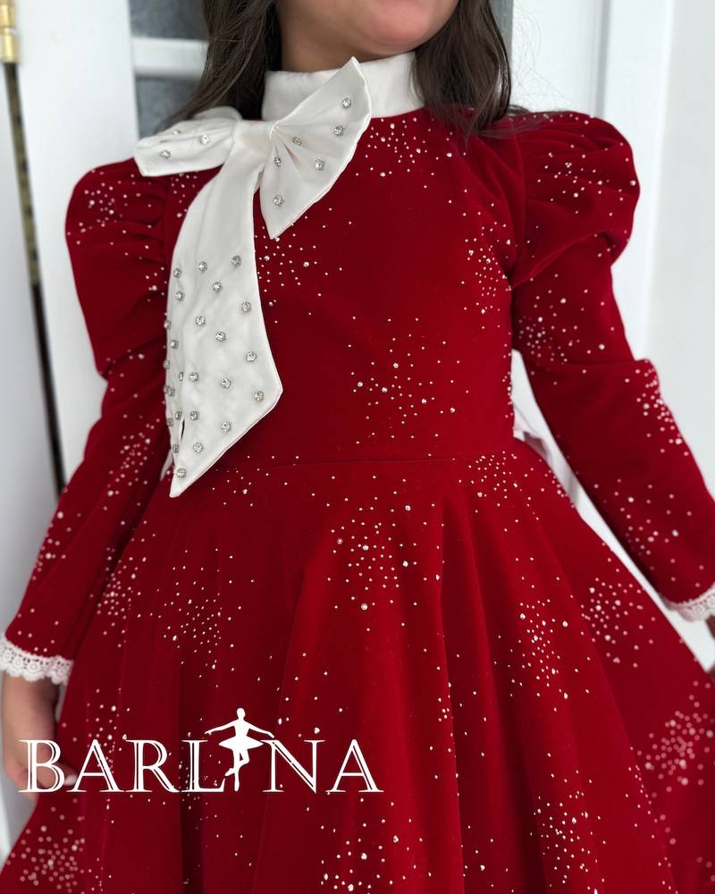 Girls' burgundy dress with a classic tie