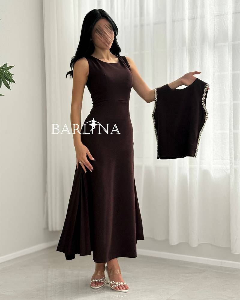 Soft brown sleeveless dress with side details