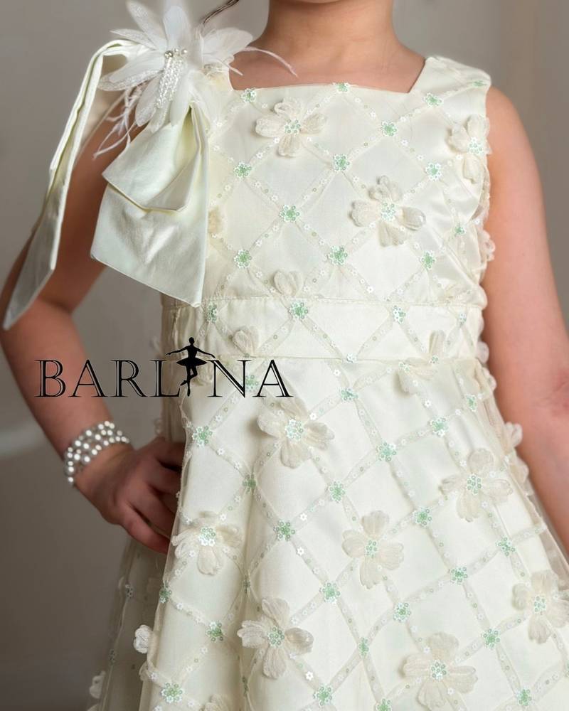 Off-white girls' midi dress with embellished fabric