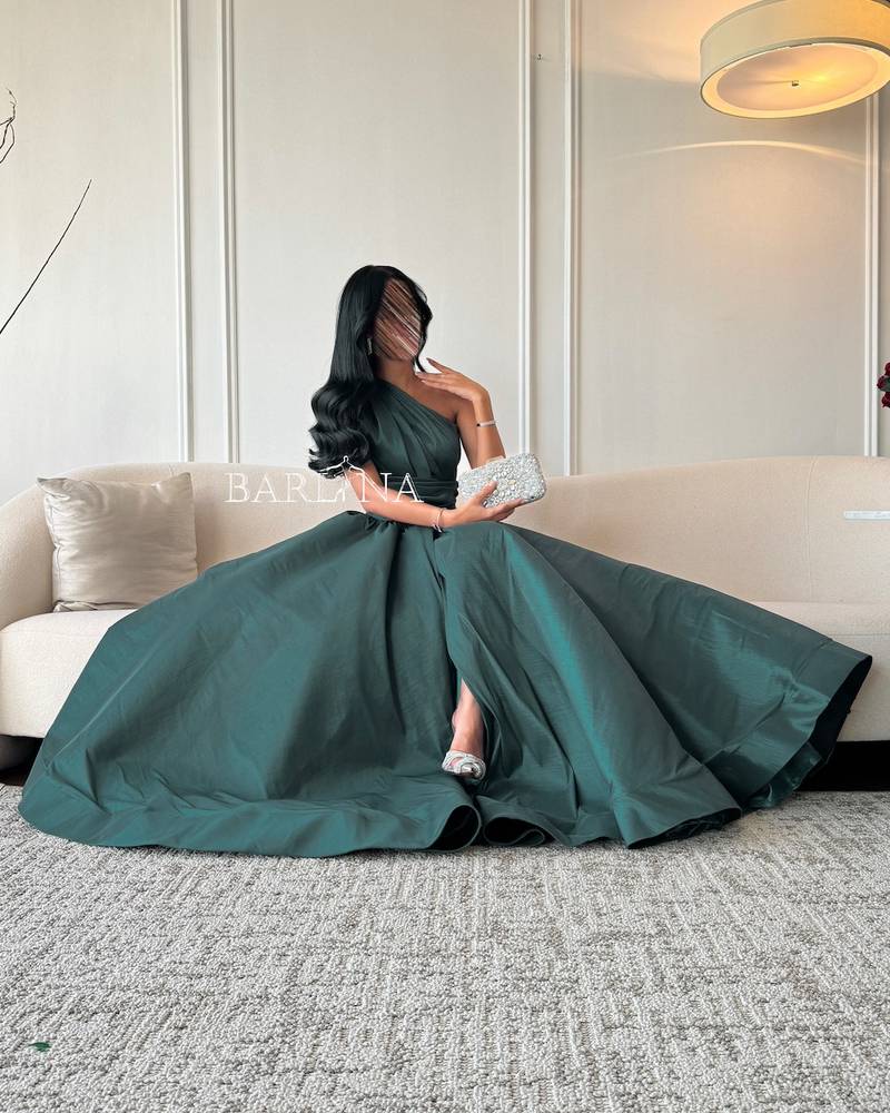 Emerald Green One Shoulder Evening Dress