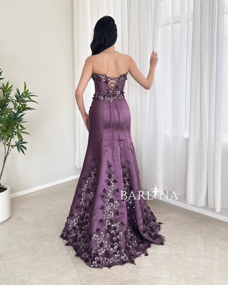 Purple mermaid corset evening dress