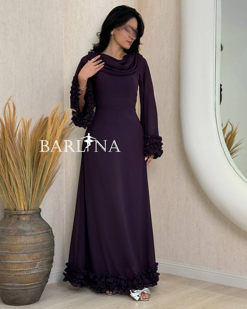 A soft purple dress with a drop collar.