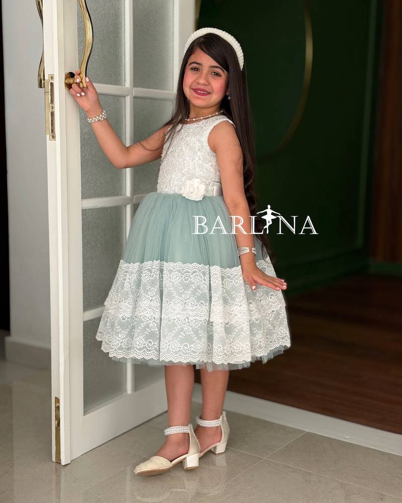 Tiffany tulle short dress for girls with lace trim