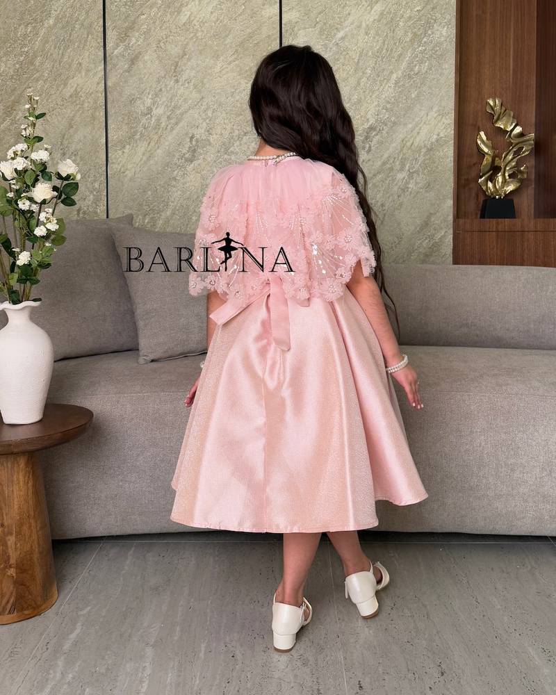 Girls pink dress with luxurious tulle cape