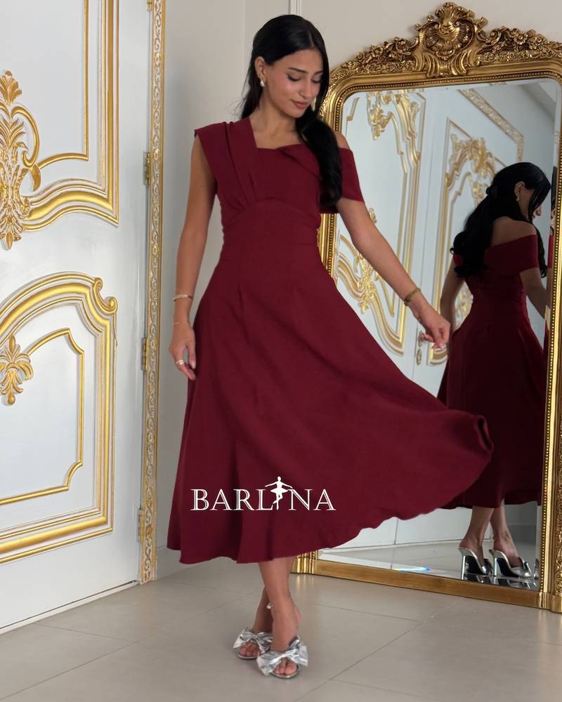 Soft burgundy midi one-shoulder dress