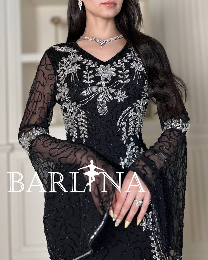 Black dress with elegant silver embroidery