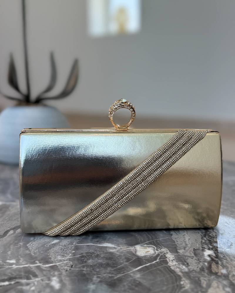 Rectangular evening bag with a diagonal line