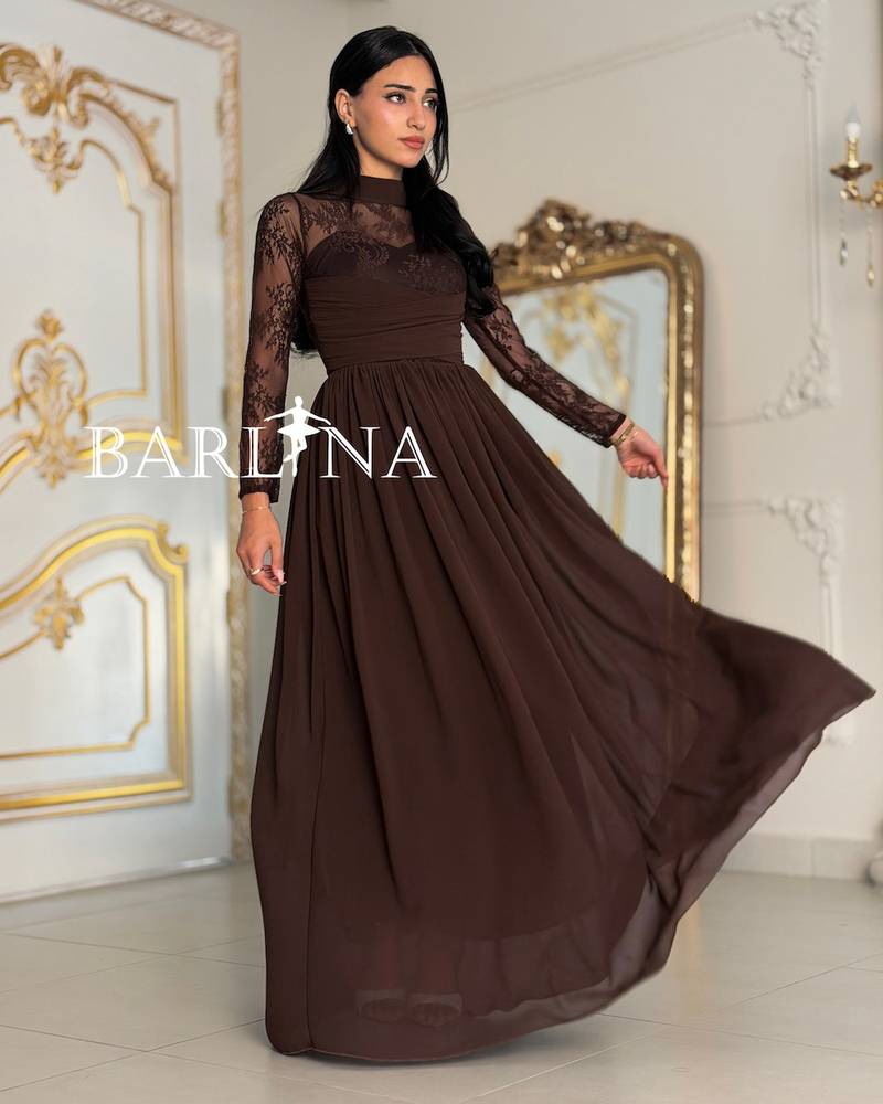 A soft brown dress with elegant lace details