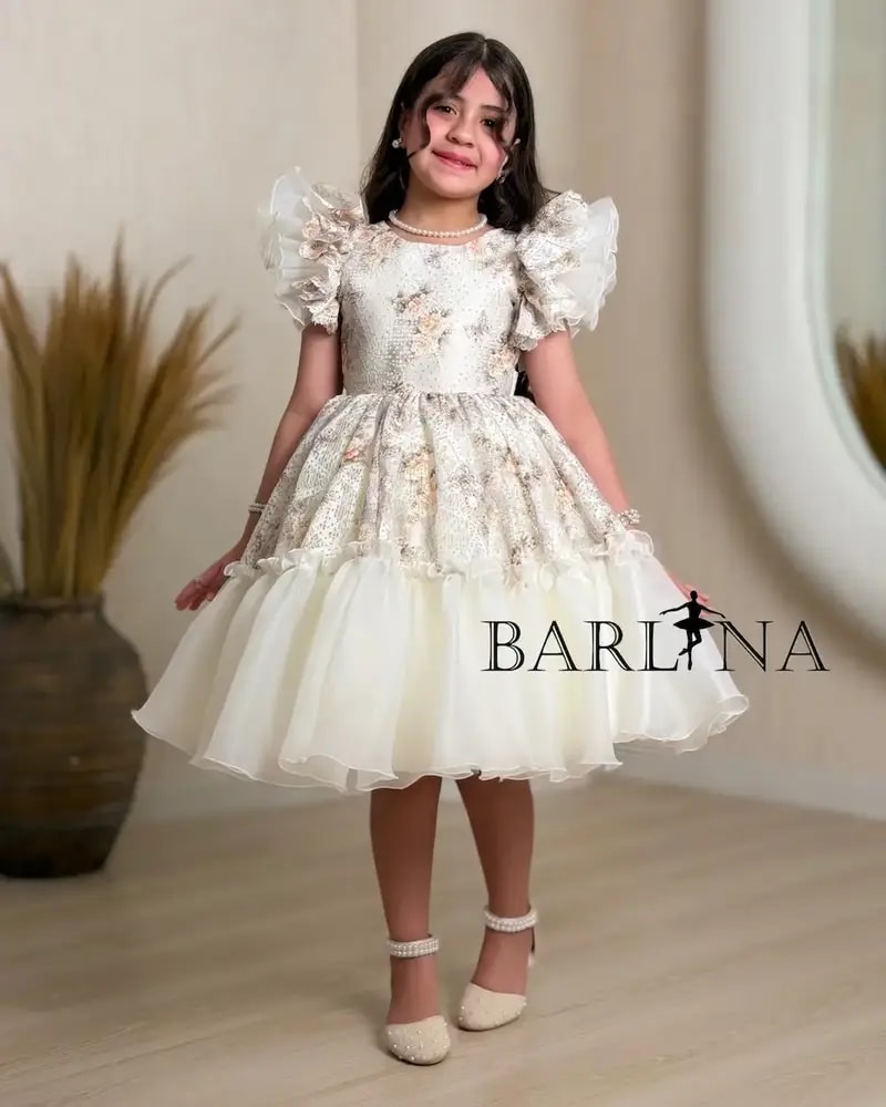 Off-white floral fluffy girl's dress