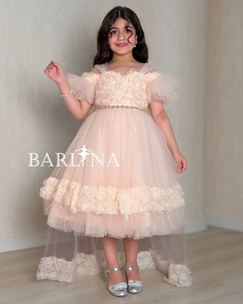 Girls' fluffy tulle dress with a light train
