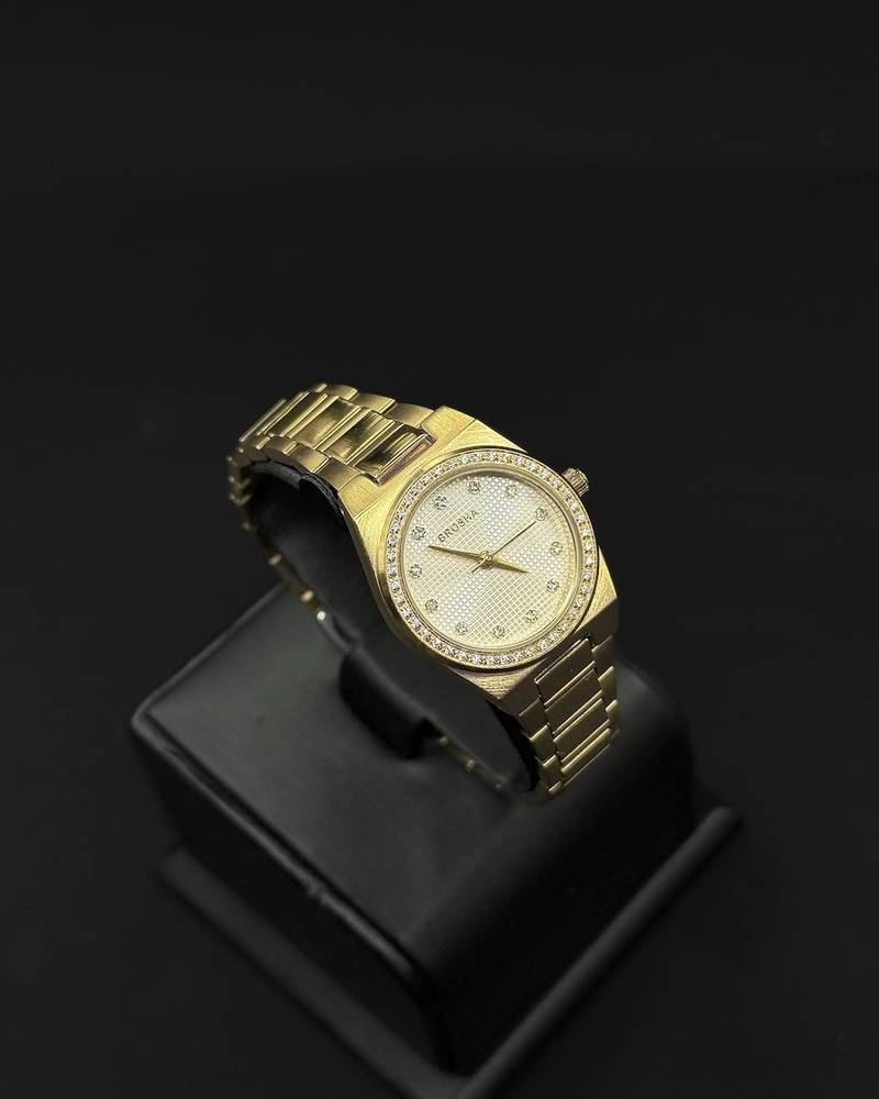 Women's watch with a bezel studded with rhinestones