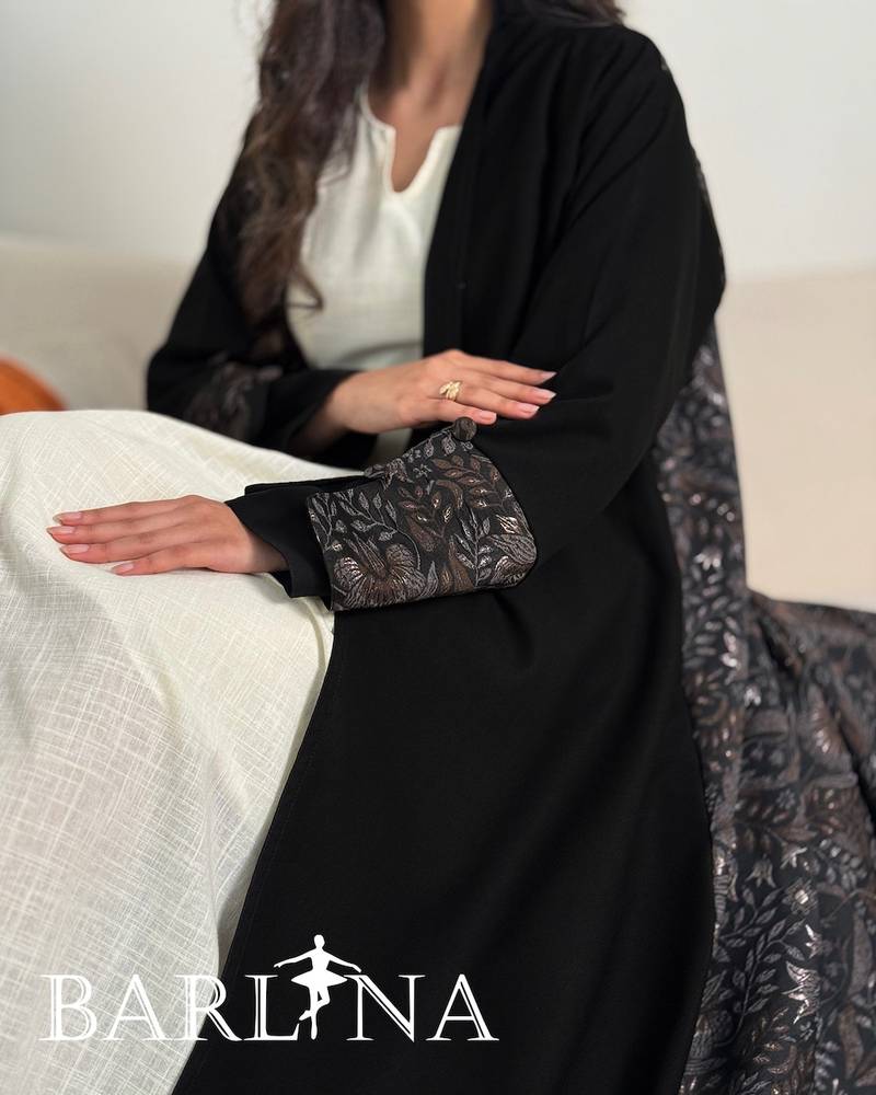Luxury black abaya with embroidered patterns on the back