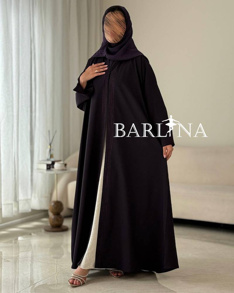 Purple abaya with embroidery on the collar and sleeves