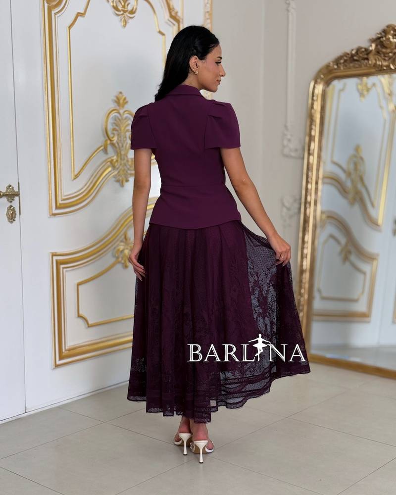 Soft purple two-piece set with lace details