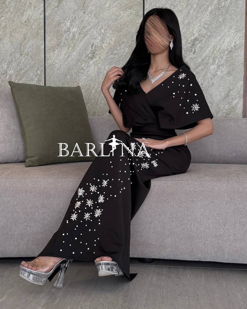 Long black dress with wide shoulders