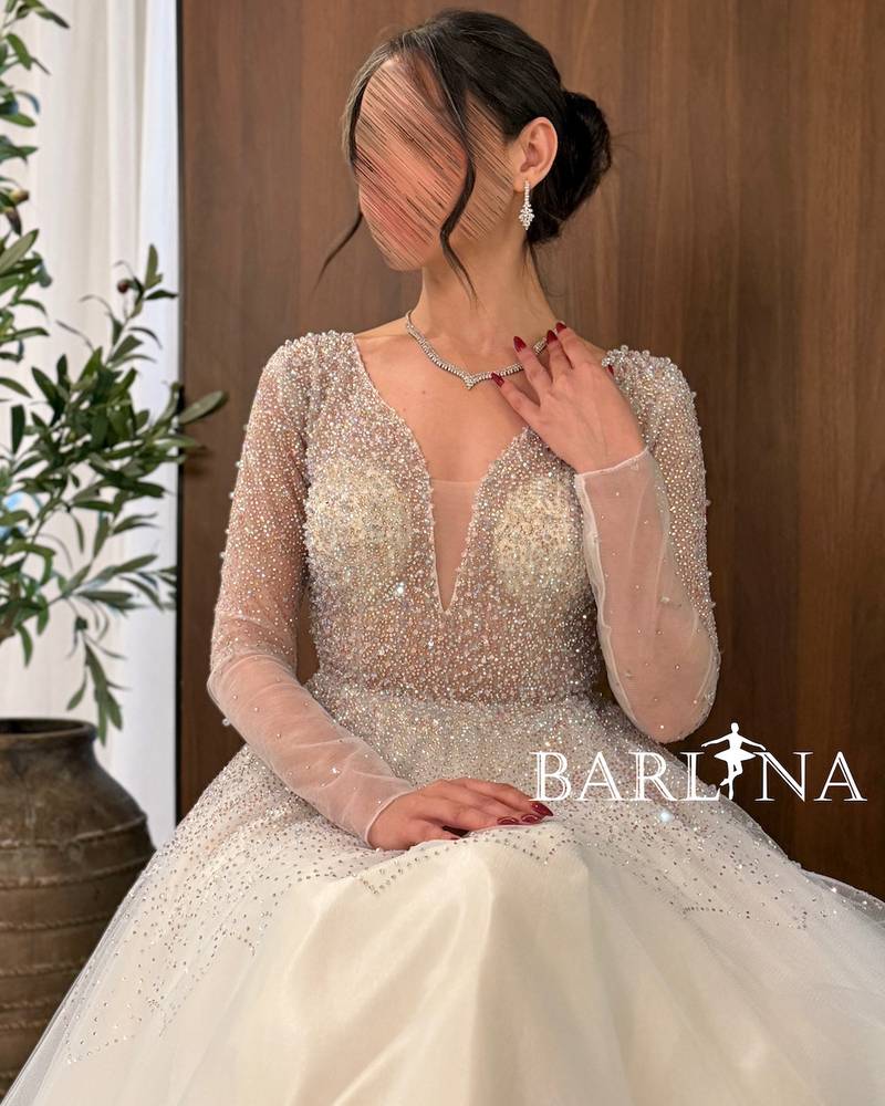  dress with luxurious embroidery and transparent sleeves