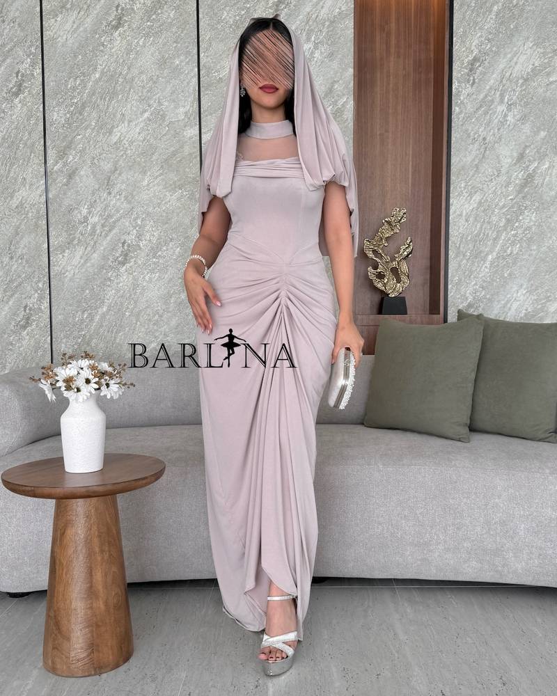Draped nude dress with head cover