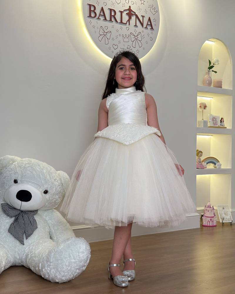 Girls' fluffy tulle dress with pleats at the chest