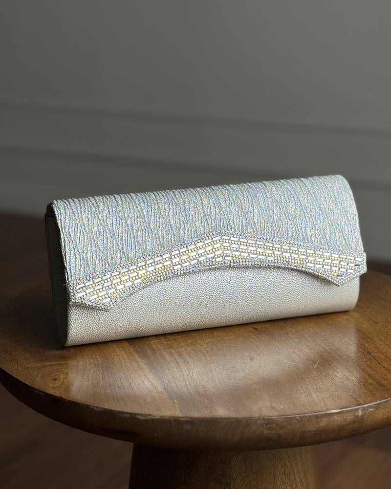An elegant bag decorated with sparkling rhinestones