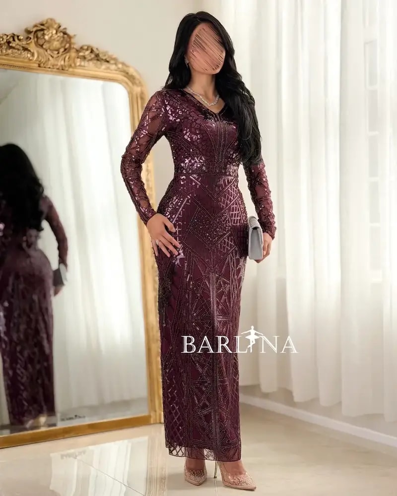 burgundy fitted evening dress with embroidery