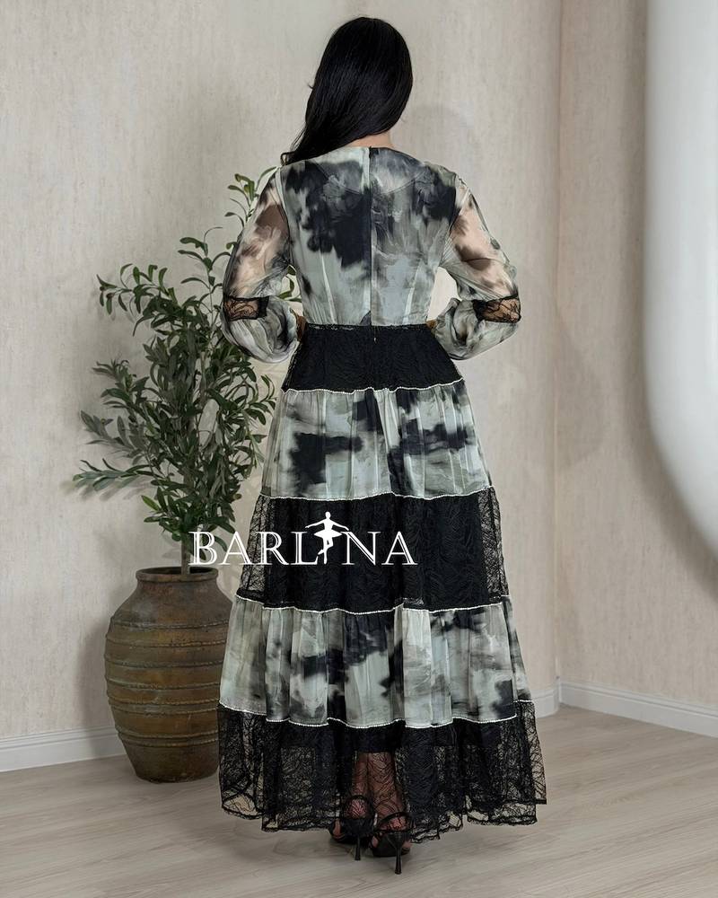Black patterned multi-layered dress
