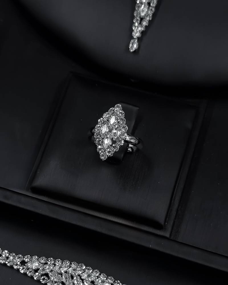 A luxurious silver accessory set with a streamlined design