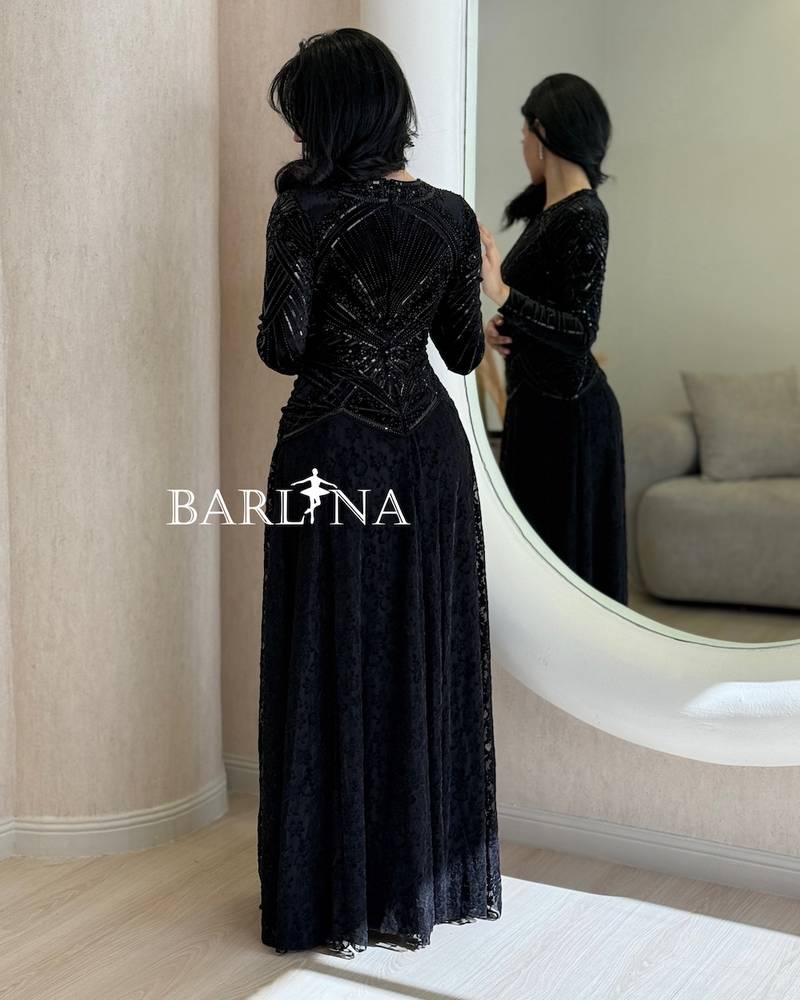Royal black lace dress with velvet sleeves