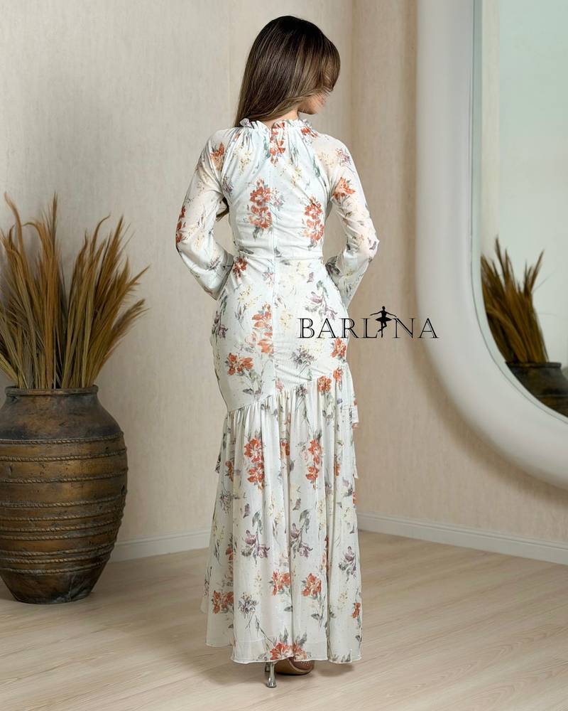 Ivory white dress with a delicate floral pattern