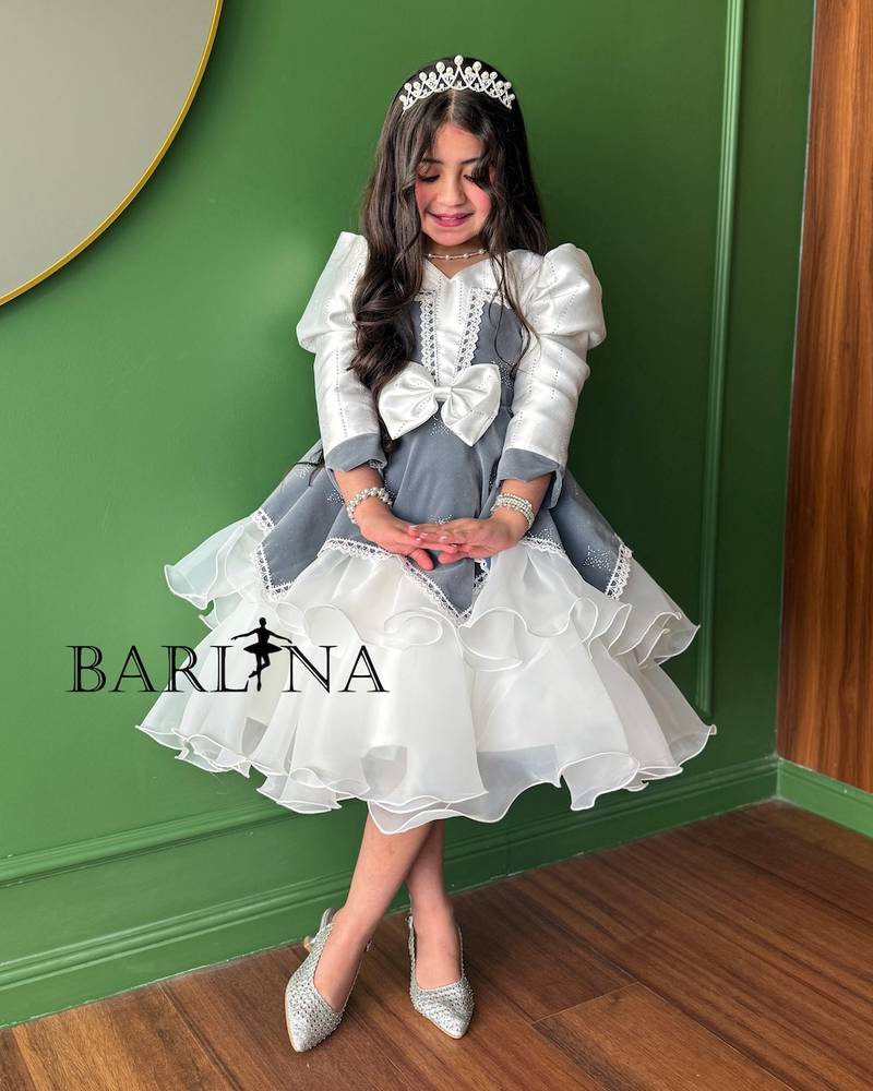 Girls' gray dress with white layers