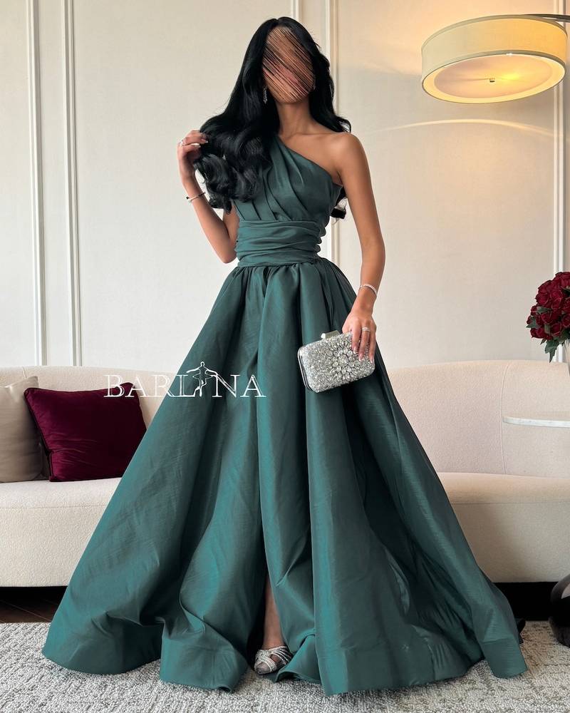 Emerald Green One Shoulder Evening Dress