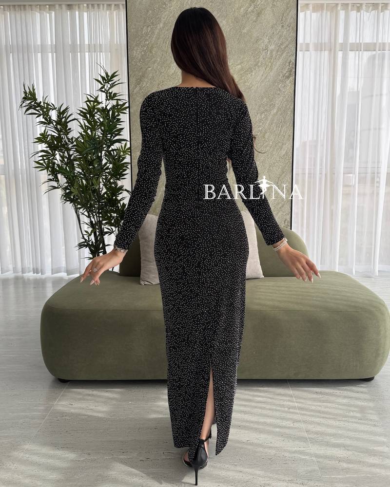 Black Shiny Long Sleeve Dress