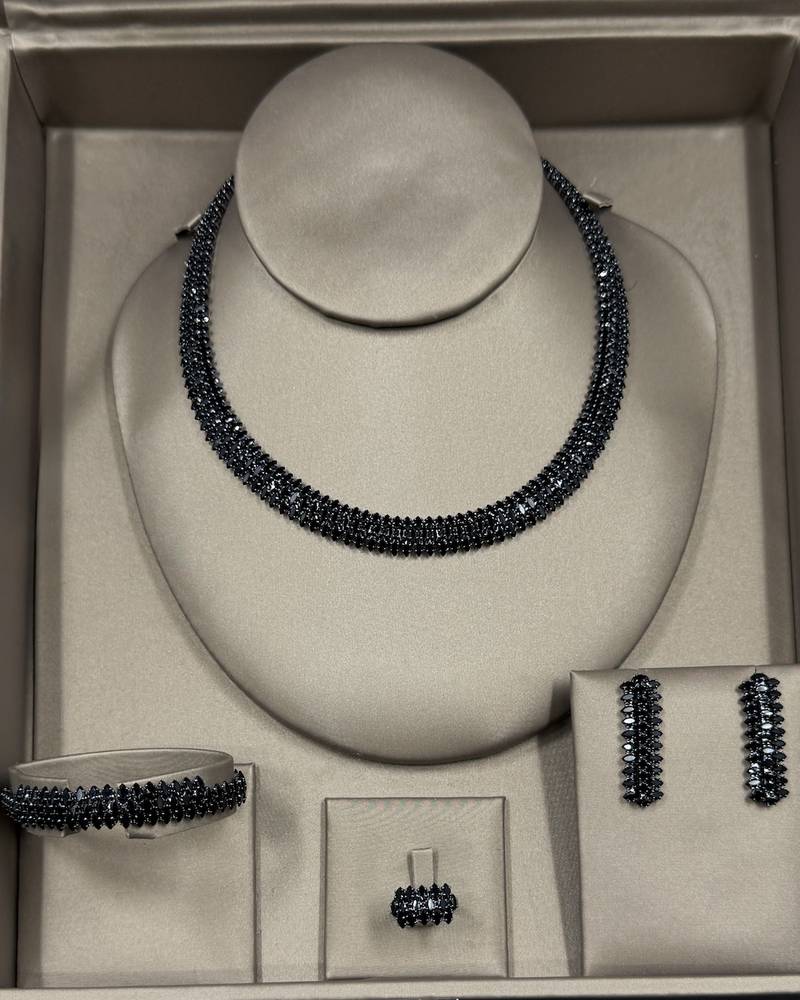 Black accessory set with a matching design