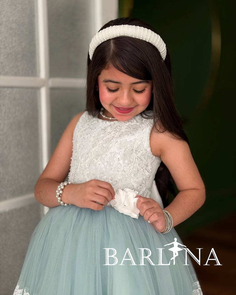 Tiffany tulle short dress for girls with lace trim