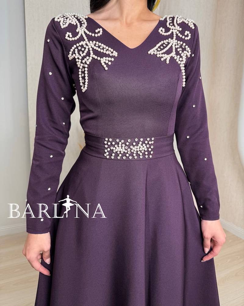 Purple dress with crystal embroidery on the chest