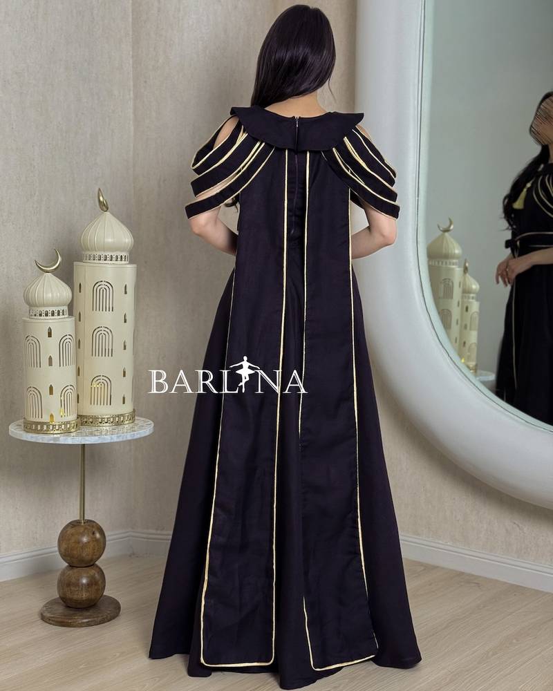 Dark purple jalabiya with gold details