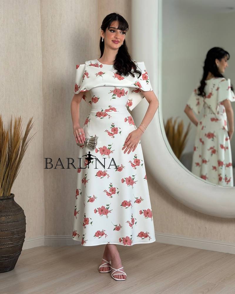 White midi dress with pink floral print
