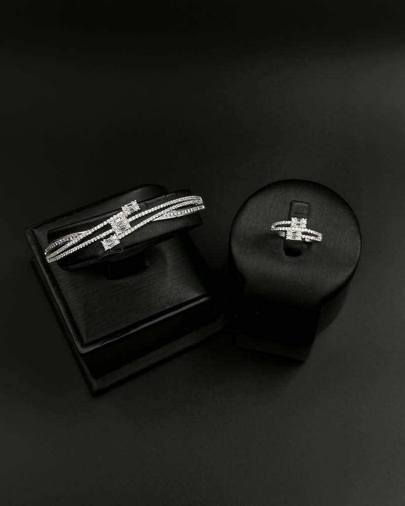 Wrapped bracelet and ring with rectangular stones