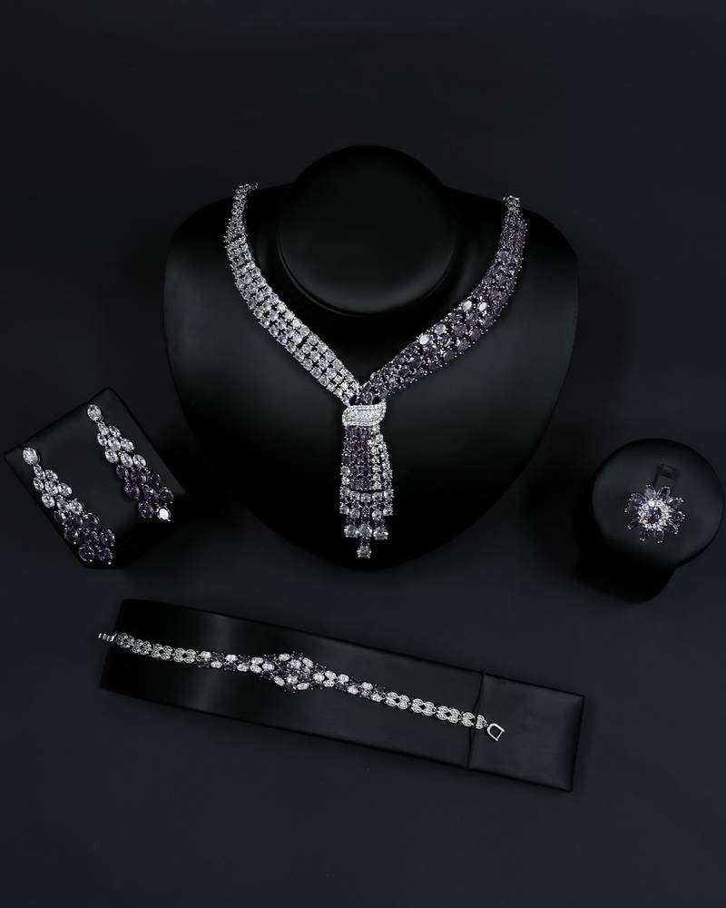 A luxurious accessory set with elegant, colorful details.
