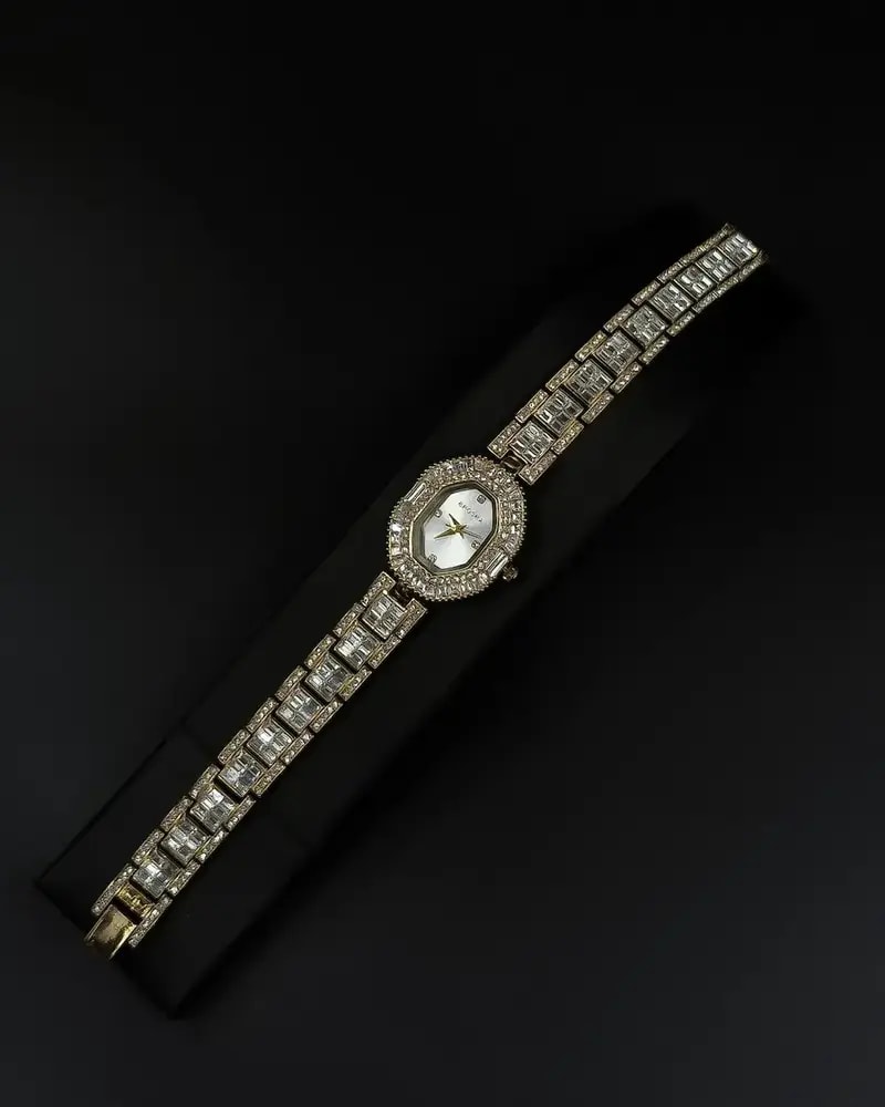 Women's evening watch with a sparkling crystal bezel