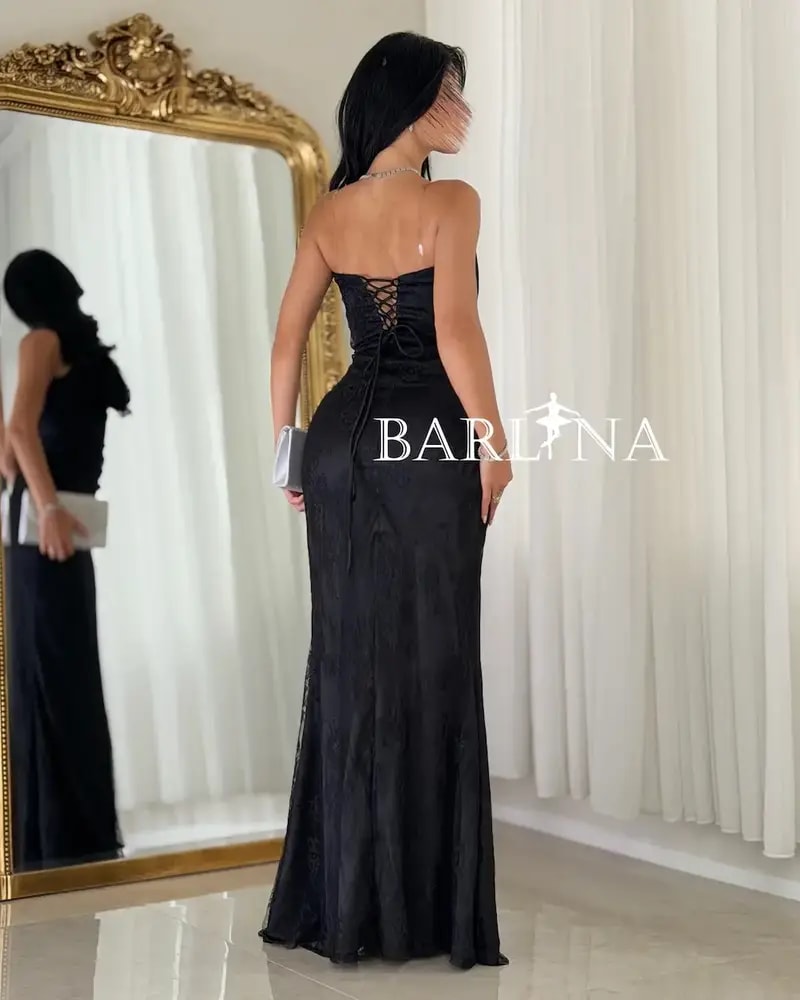 Elegant black lace evening dress