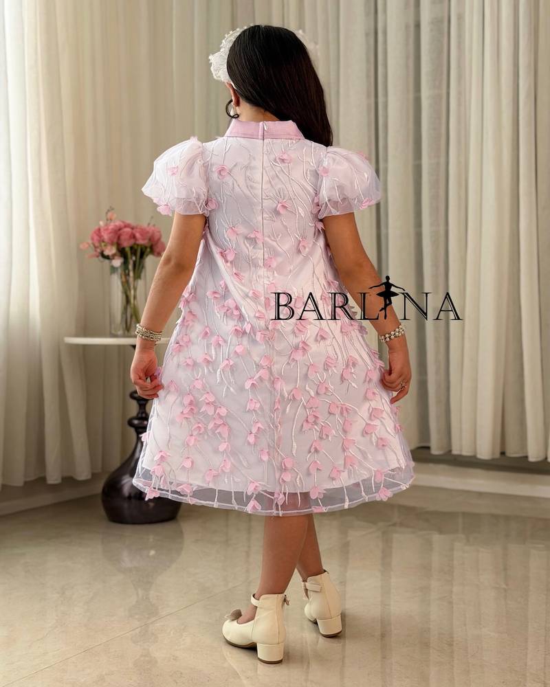 Elegant pink girl's dress decorated with roses