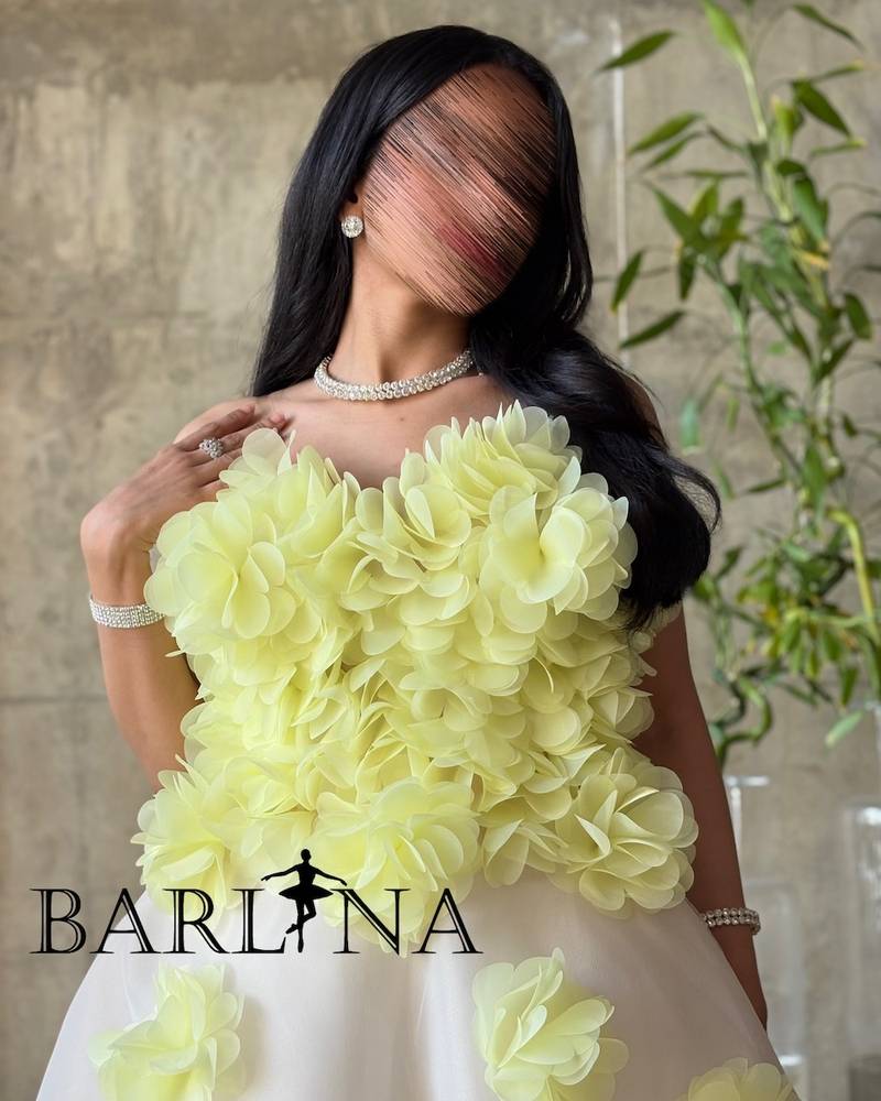 Off-white dress with 3D yellow flowers